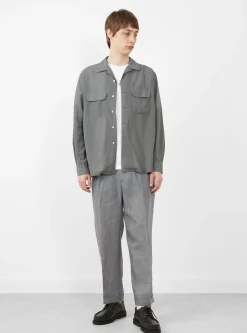 Open Collar Shirt 100/2 Organdy Garment Dye Charcoal<Beams Plus Sale