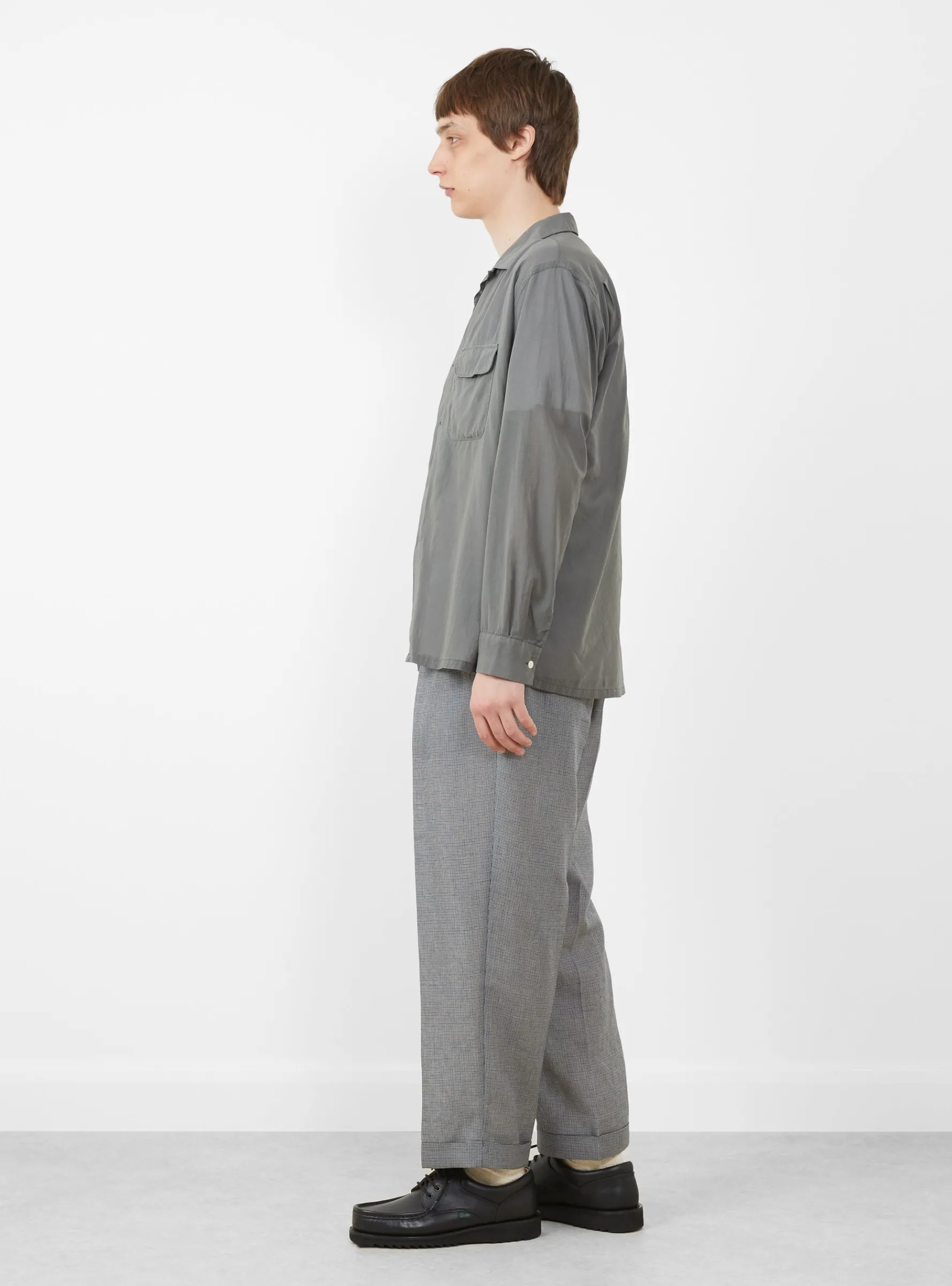 Open Collar Shirt 100/2 Organdy Garment Dye Charcoal<Beams Plus Sale