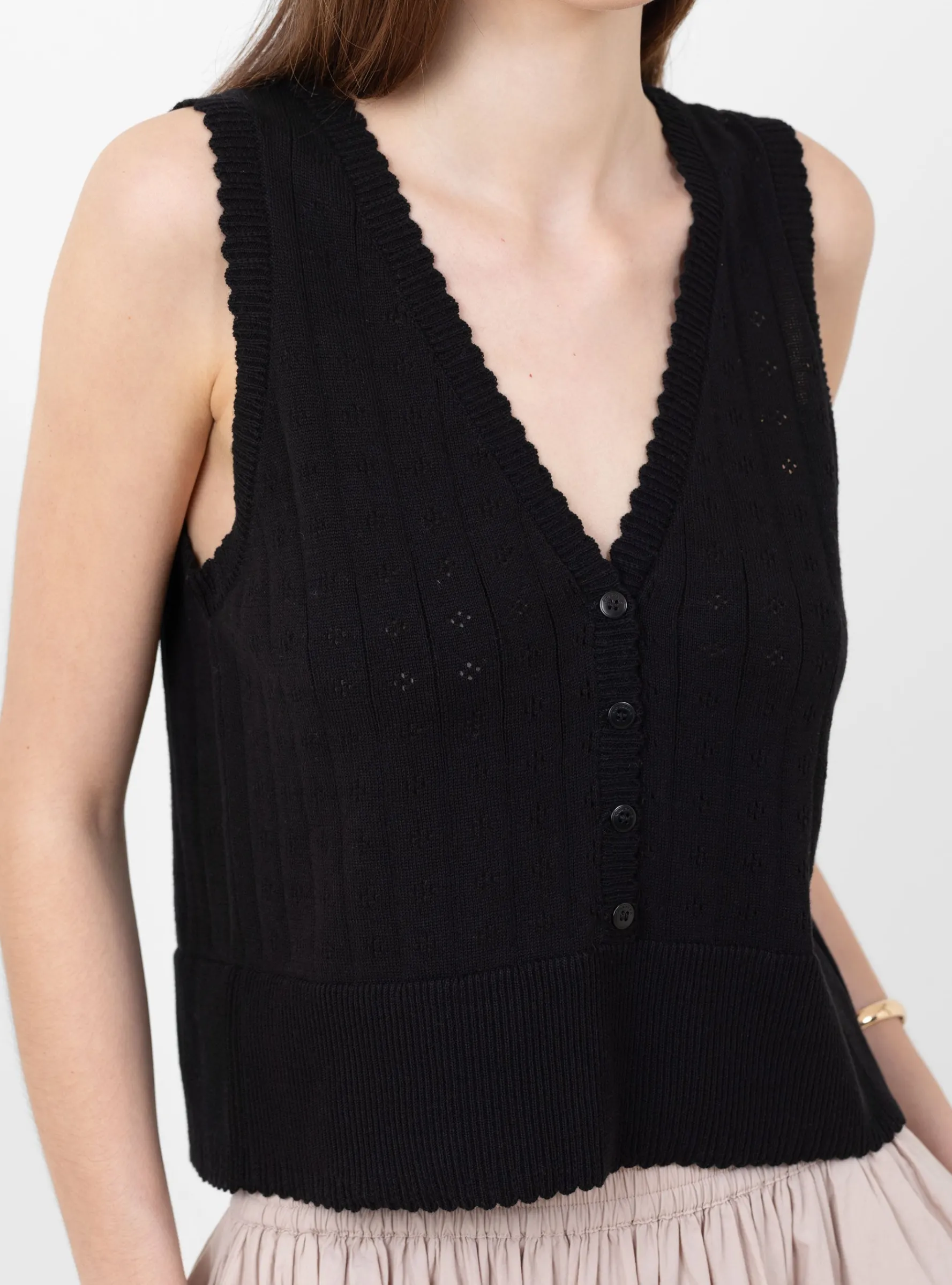 Organic Cotton Pointelle Waistcoat Black<Cordera Fashion
