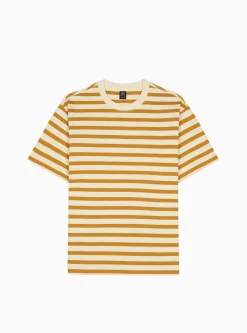Organic T-shirt Gold & Ecru Stripe<Brain Dead Hot