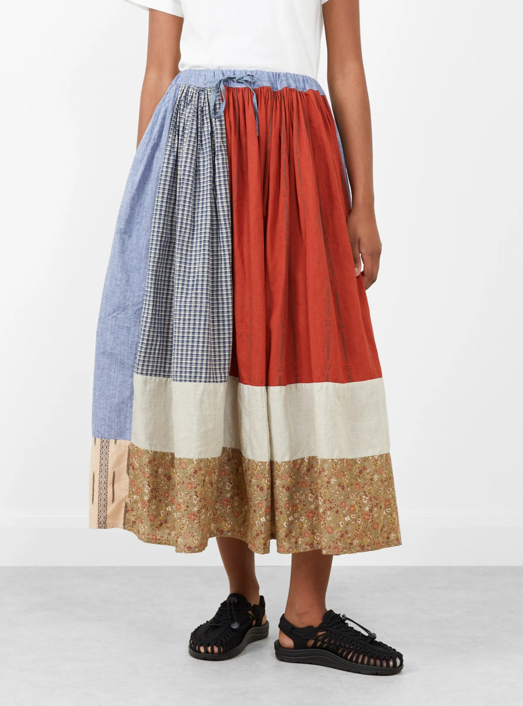 Patchwork Gathered Skirt Red Mix<Kapital Sale