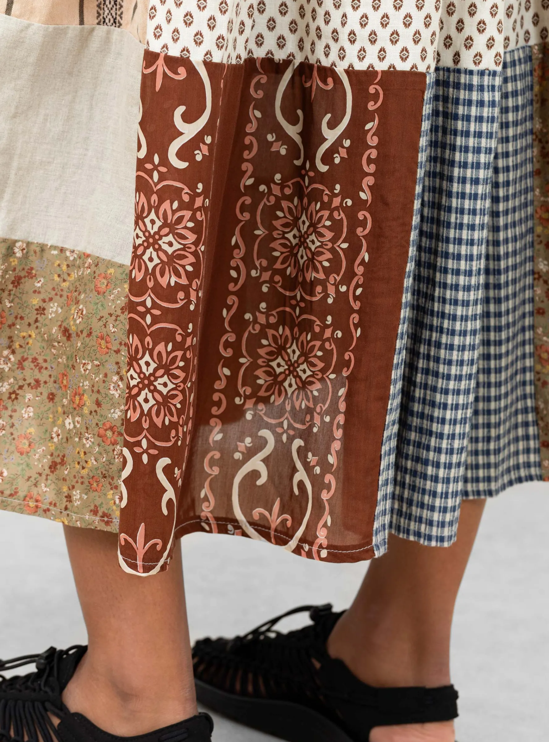 Patchwork Gathered Skirt Red Mix<Kapital Sale