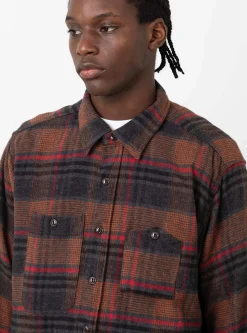 Plaid Flannel Work Shirt Orange & Red<Engineered Garments Online
