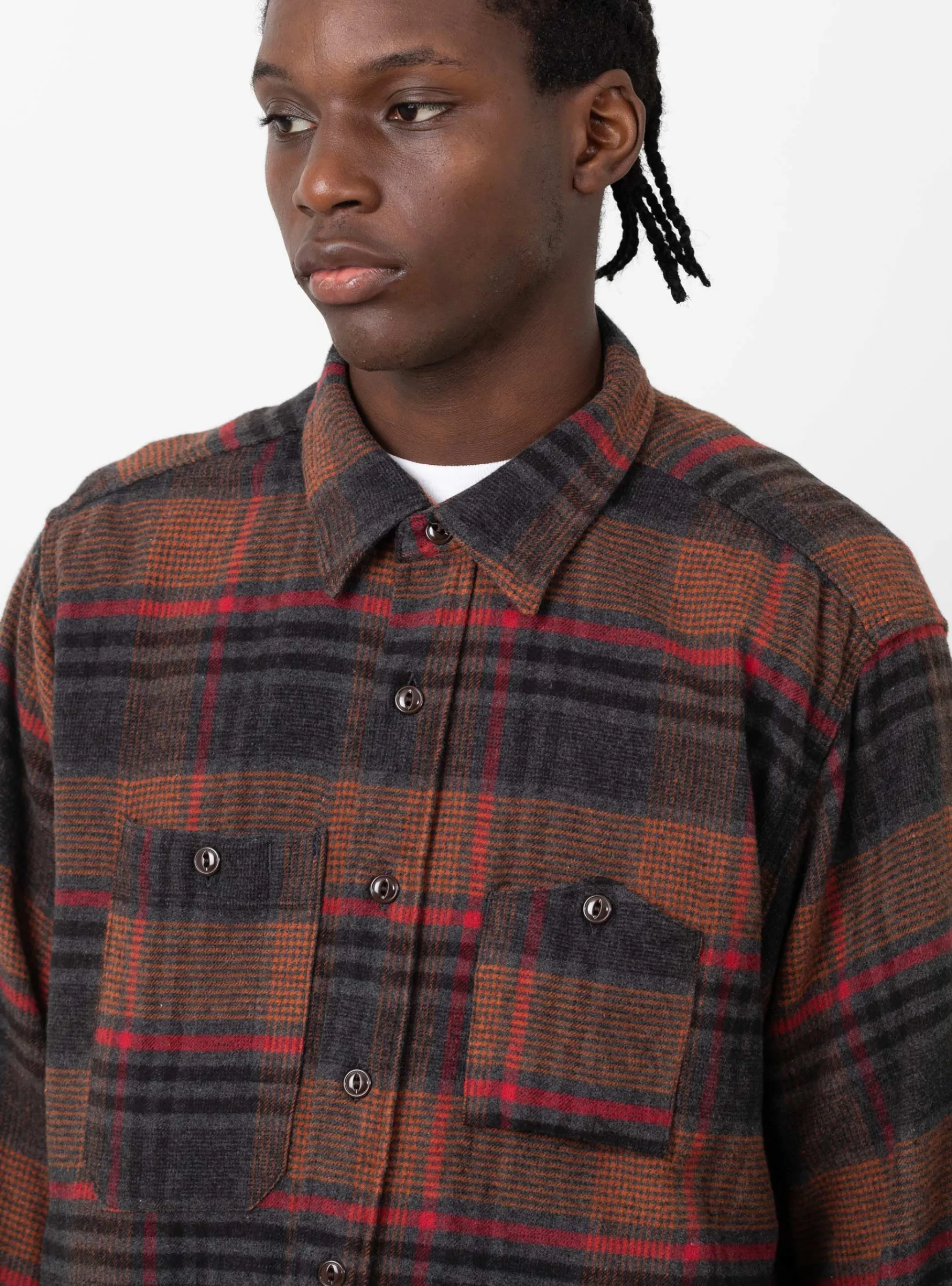 Plaid Flannel Work Shirt Orange & Red<Engineered Garments Online