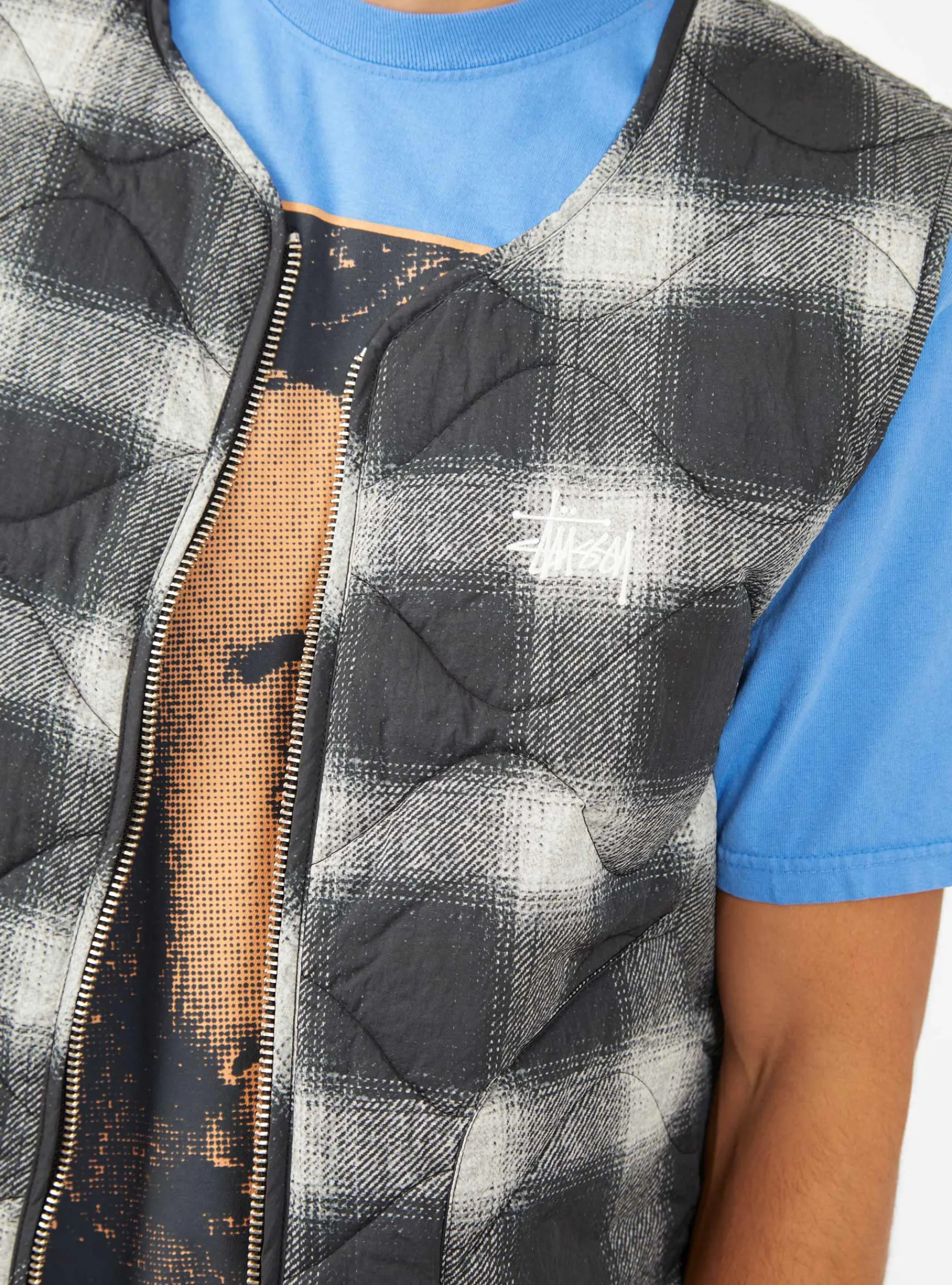 Plaid Nylon Liner Vest Black<Stussy Sale