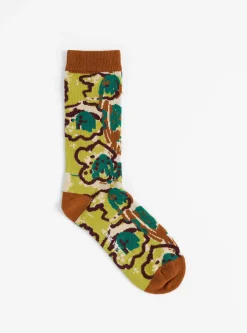 Playground Flowers Socks Brown Green Spraycan<Henrik Vibskov Clearance