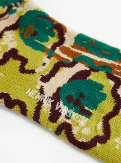 Playground Flowers Socks Brown Green Spraycan<Henrik Vibskov Clearance