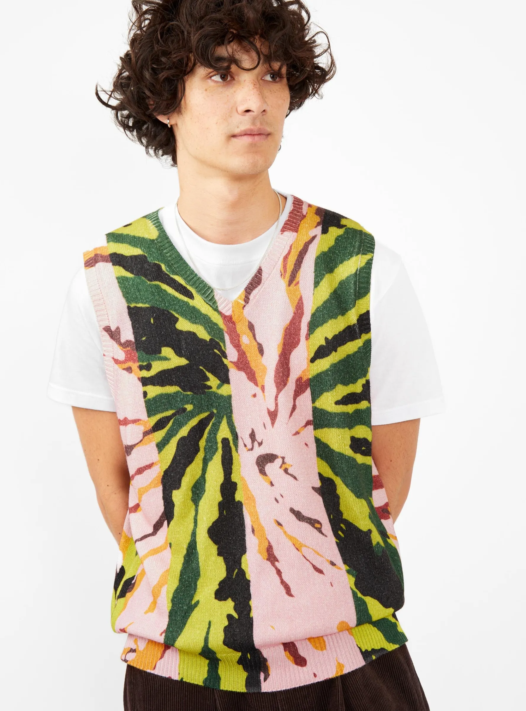 Printed Sweater Vest Pink & Green<Stüssy Best