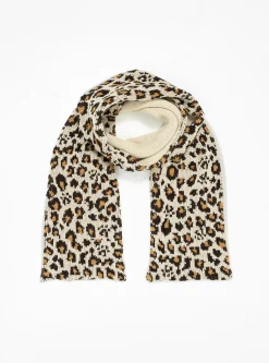 Reversible Chunky Muffler Scarf Ivory & Brown Leopard<ROTOTO Outlet
