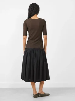 Round Short Sleeve T-Shirt, Brown<AMOMENTO Fashion