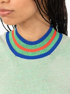 Scuba Knit Top Green and Beige Grid<Henrik Vibskov Online
