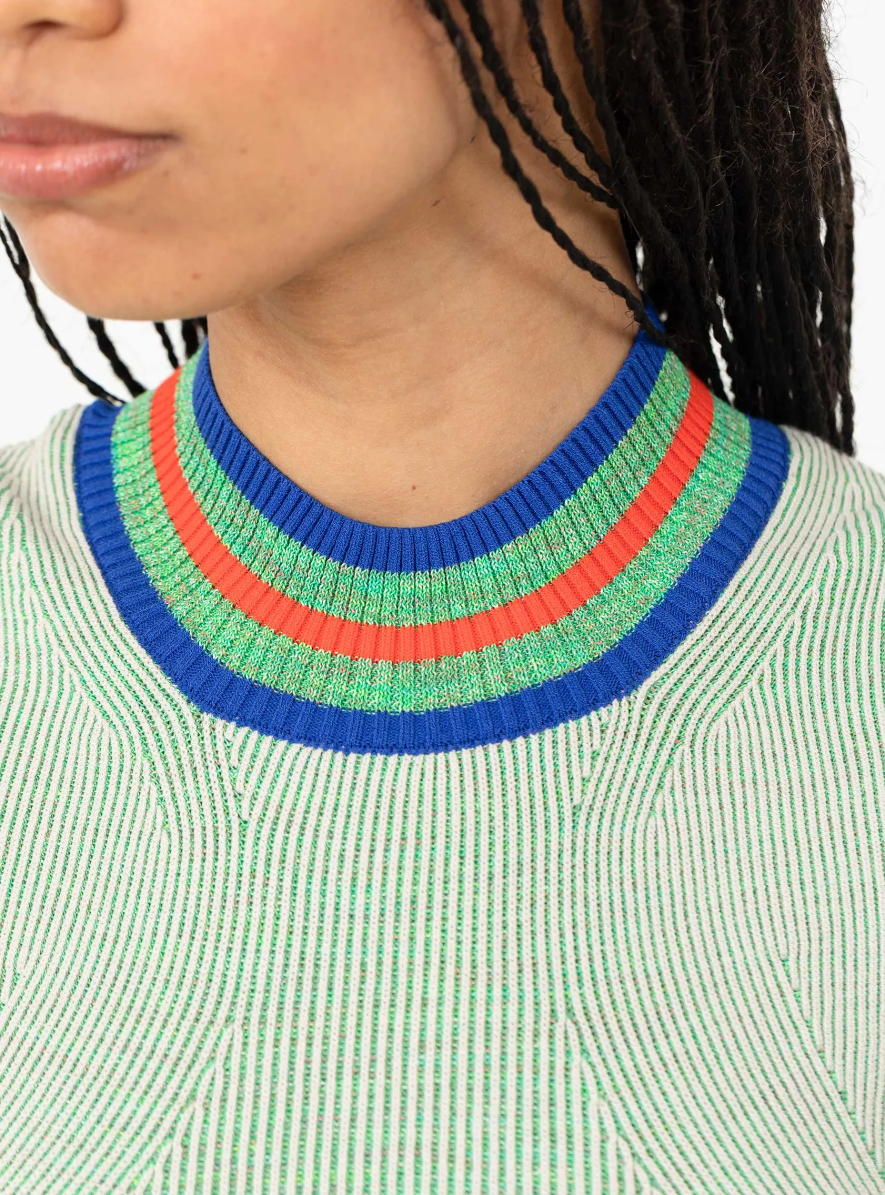 Scuba Knit Top Green and Beige Grid<Henrik Vibskov Online