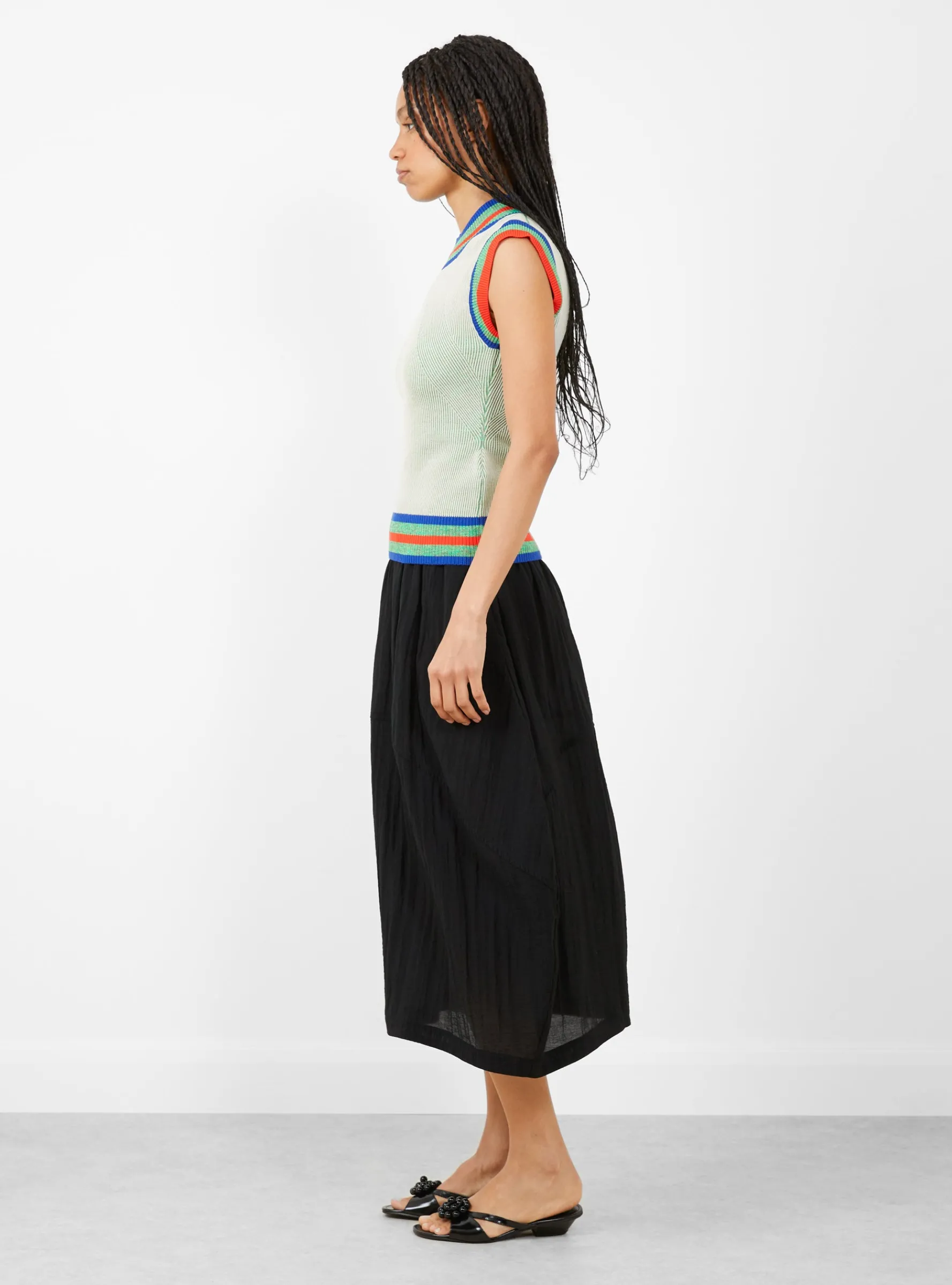 Scuba Knit Top Green and Beige Grid<Henrik Vibskov Online