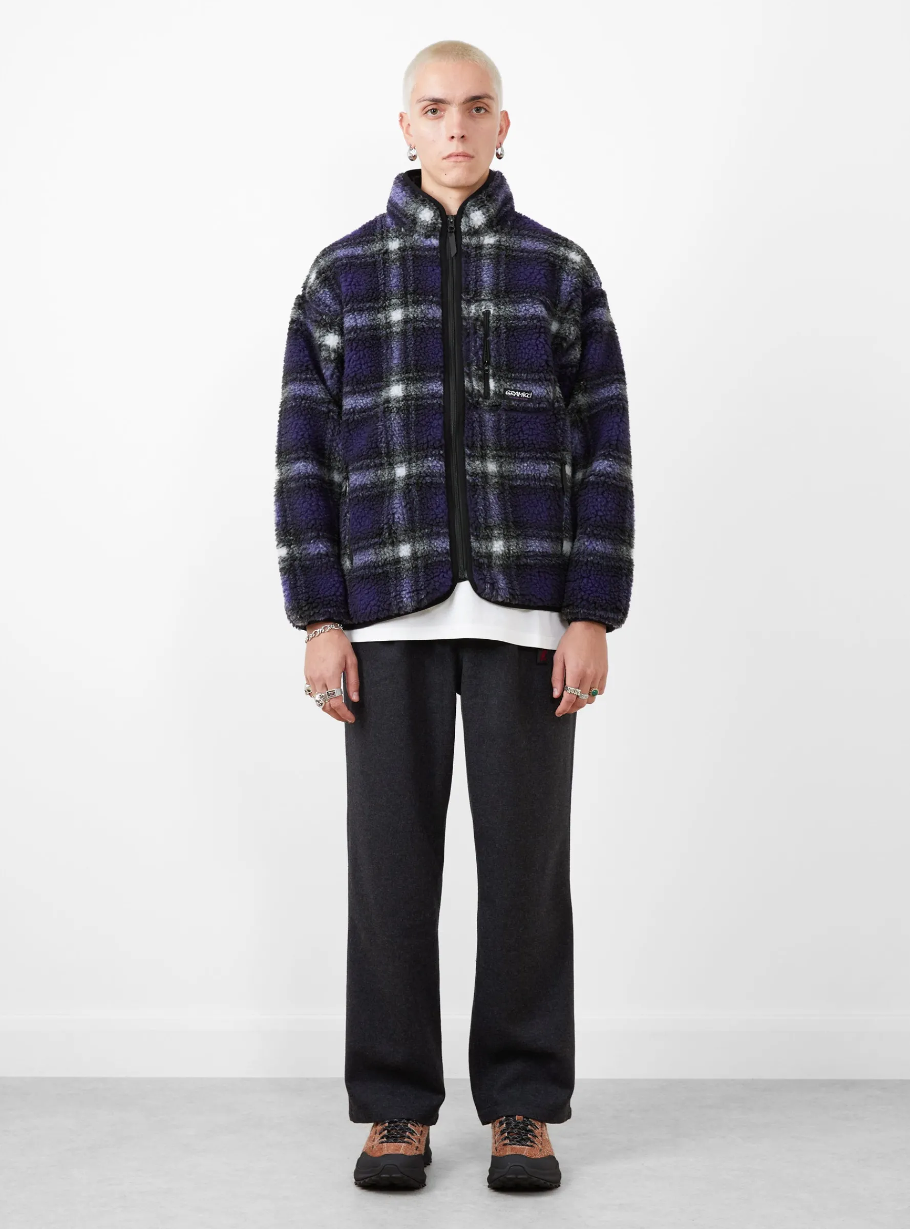 Shadow Plaid Sherpa Jacket Purple<Gramicci Clearance
