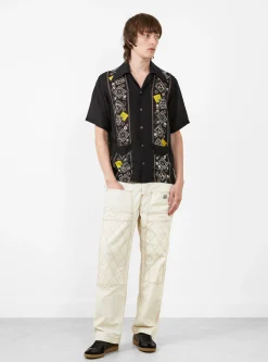 Silk Rayon Peckish Rainbowy Wrangle Cuban Collar Shirt Black<Kapital Online