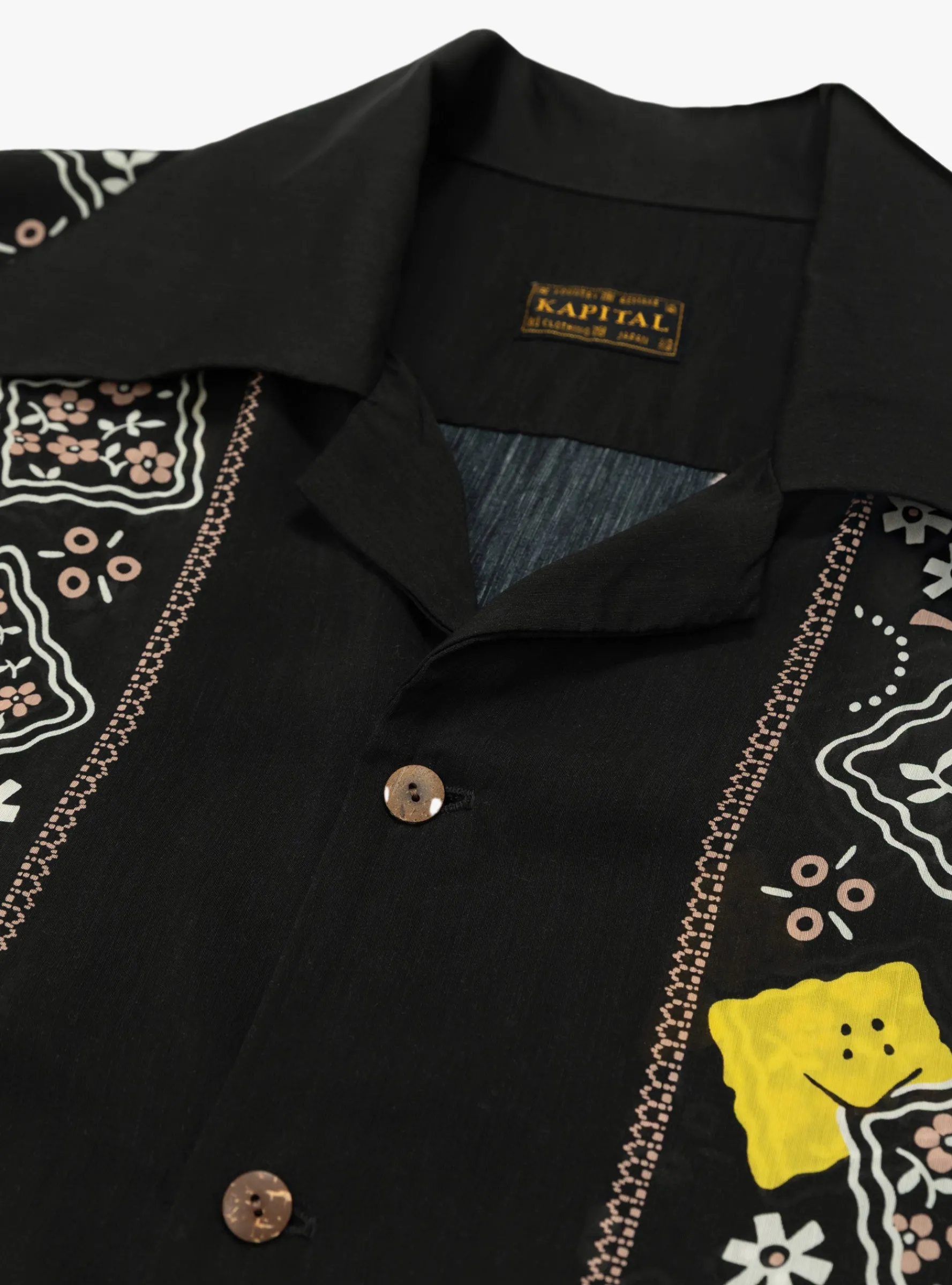 Silk Rayon Peckish Rainbowy Wrangle Cuban Collar Shirt Black<Kapital Online