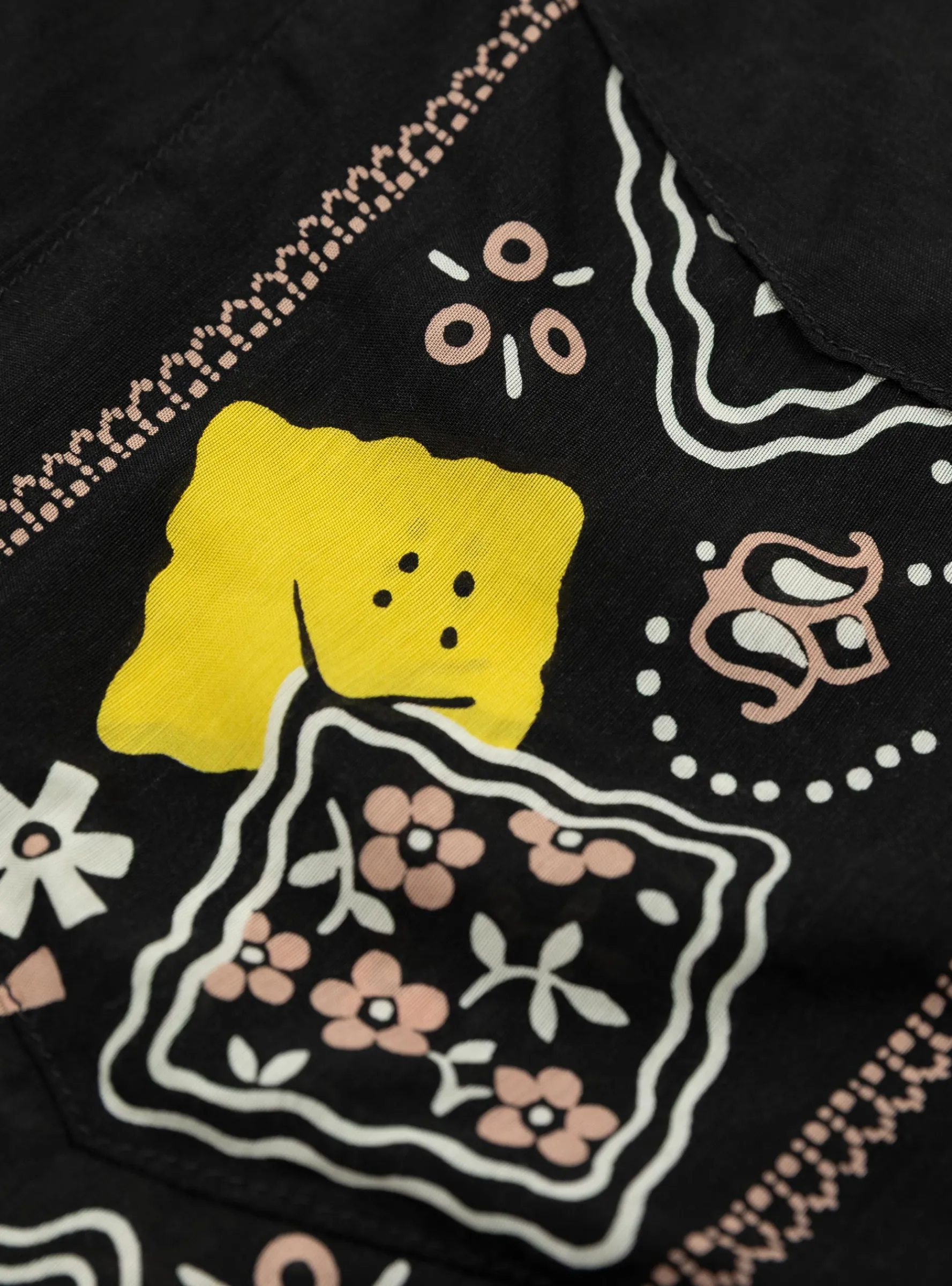 Silk Rayon Peckish Rainbowy Wrangle Cuban Collar Shirt Black<Kapital Online