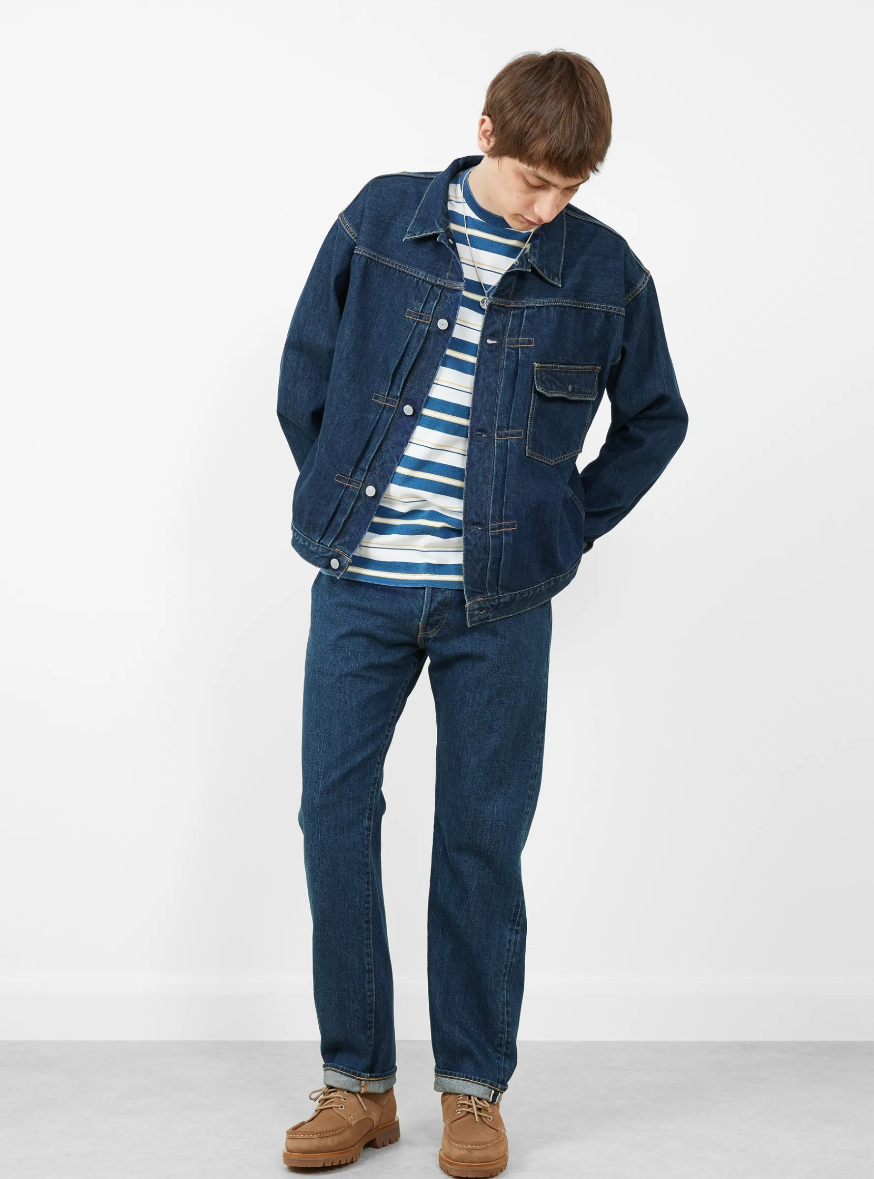 Single Pocket Denim Jacket Dark Blue Damage<CIOTA Online