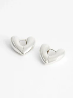 Small Heart Silver Hoop Earrings<Annika Inez New