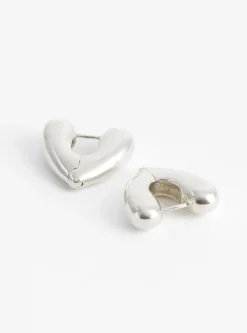 Small Heart Silver Hoop Earrings<Annika Inez New