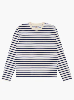 Stripe Jersey Crew T-Shirt Profile Rainbowy Patch Ecru and Blue<Kapital Online