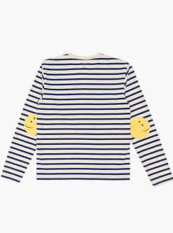 Stripe Jersey Crew T-Shirt Profile Rainbowy Patch Ecru and Blue<Kapital Online