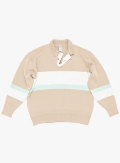 Stripe Polo Sweater Tan<TDR Fashion
