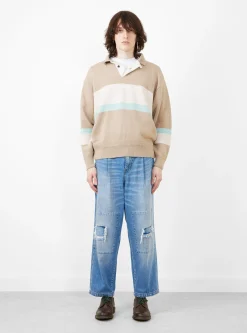 Stripe Polo Sweater Tan<TDR Fashion