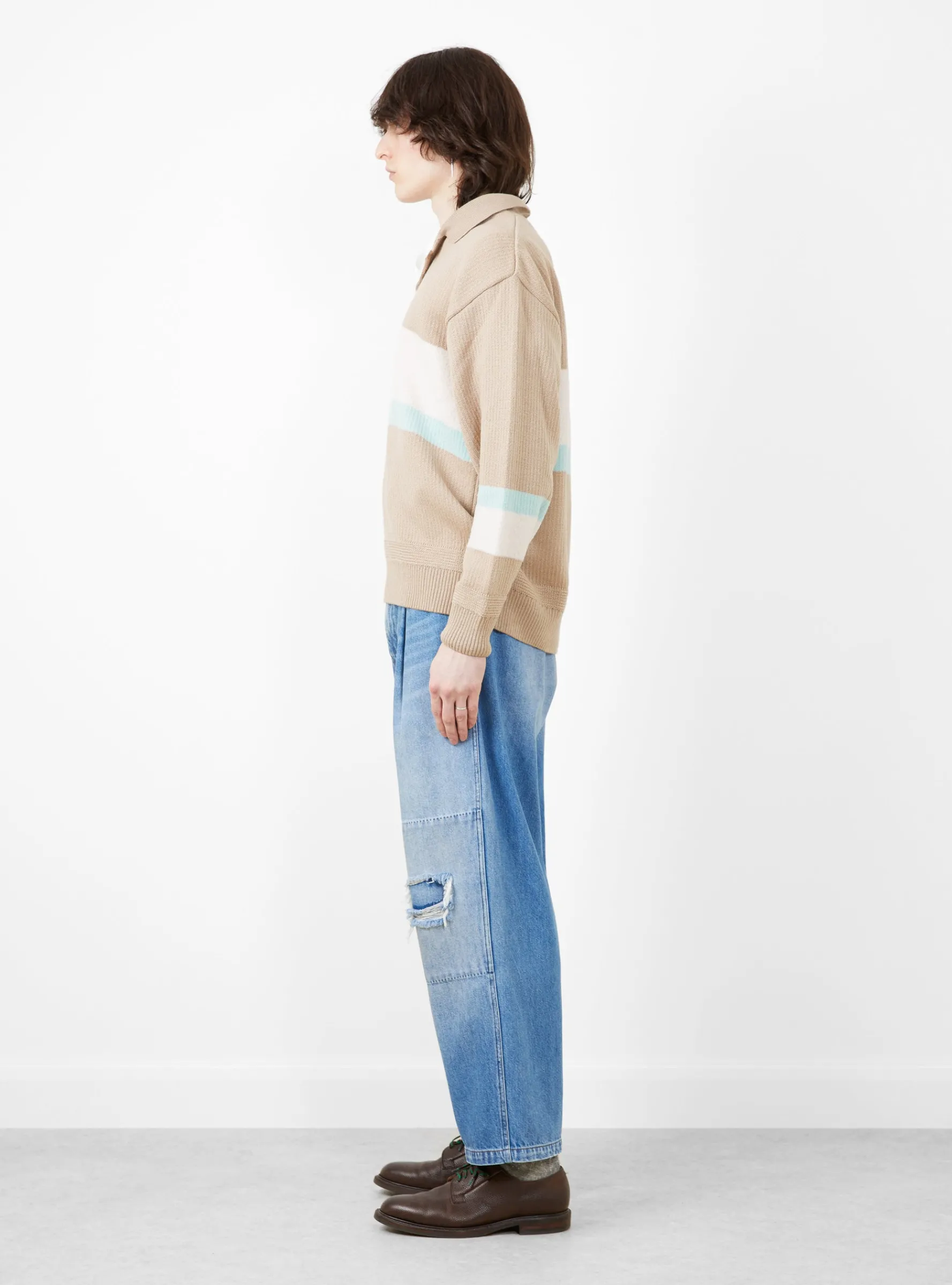 Stripe Polo Sweater Tan<TDR Fashion