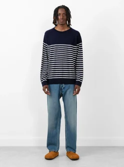 Suedehead Crewneck Knit Navy & Ecru<YMC Outlet