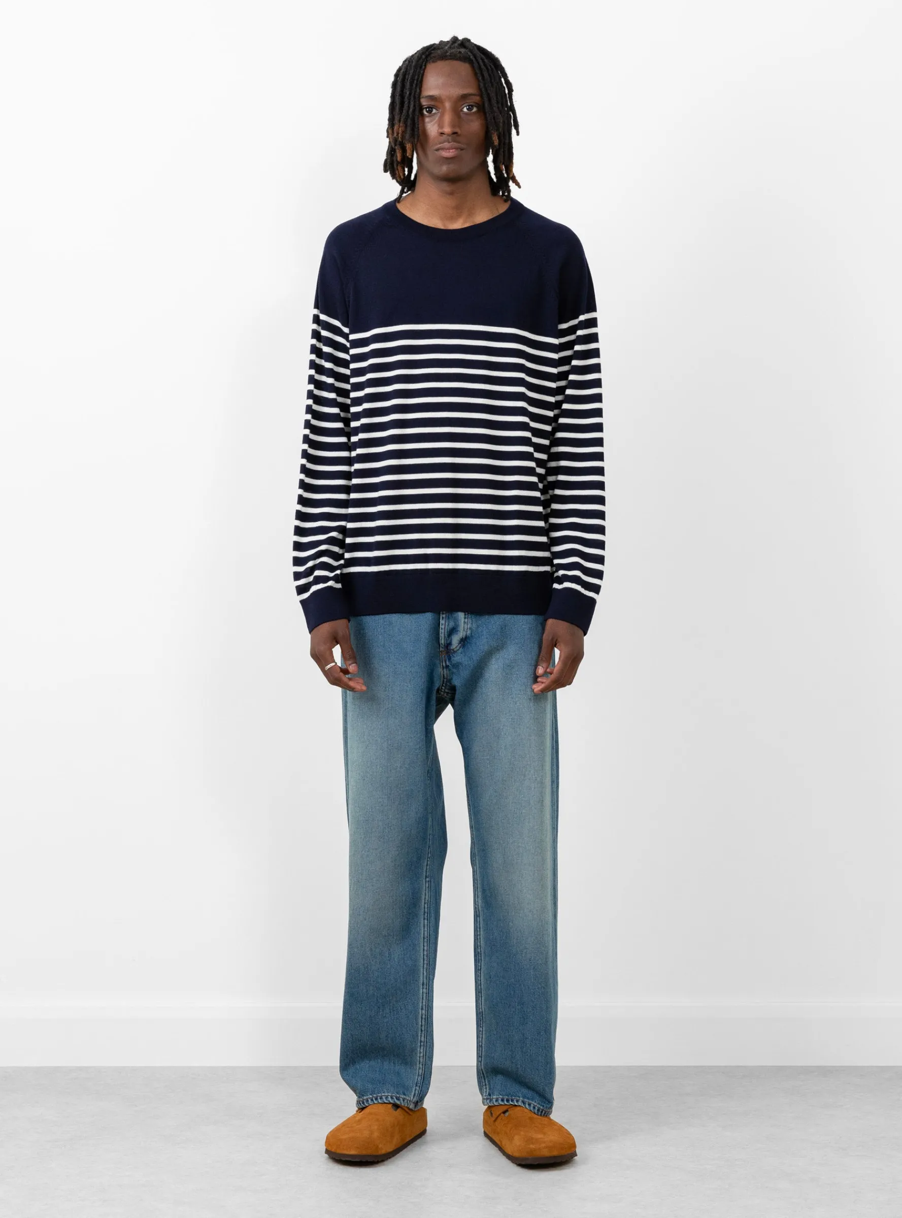 Suedehead Crewneck Knit Navy & Ecru<YMC Outlet