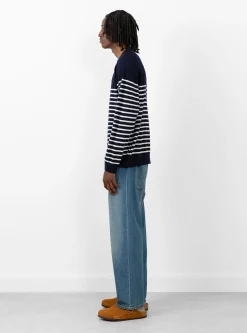 Suedehead Crewneck Knit Navy & Ecru<YMC Outlet