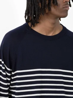 Suedehead Crewneck Knit Navy & Ecru<YMC Outlet