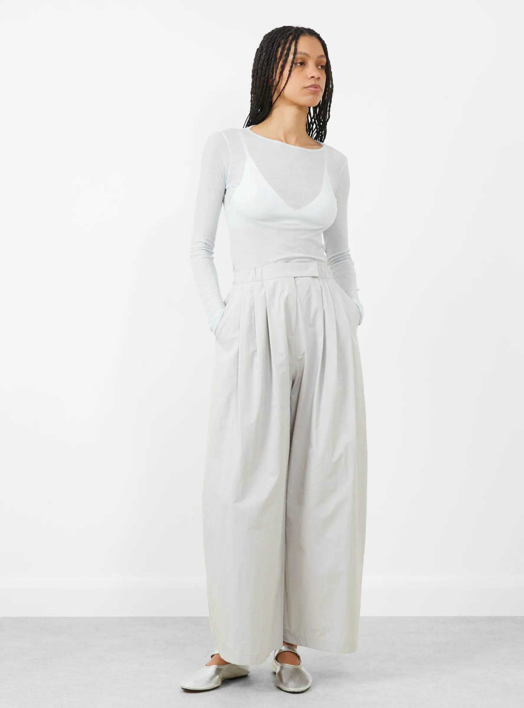 Three Tuck Banding Pants Grey<AMOMENTO Hot