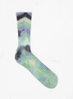 Tie Dye Chunky Ribbed Crew Socks Black, Mint, and Purple<ROTOTO Best