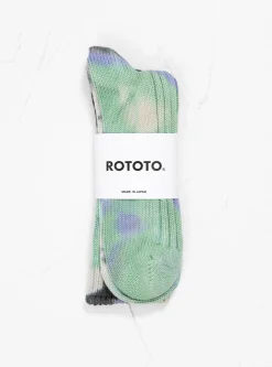 Tie Dye Chunky Ribbed Crew Socks Black, Mint, and Purple<ROTOTO Best