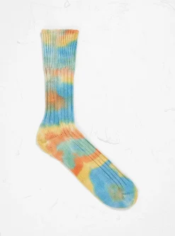 Tie Dye Chunky Ribbed Crew Socks Orange, Light Blue & Yellow<ROTOTO Hot