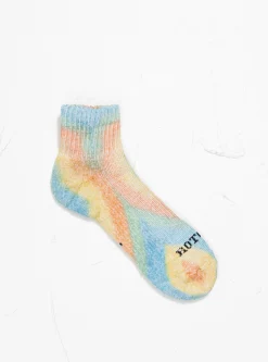 Tie Dye Pile Ankle Socks Orange, Light Blue & Yellow<ROTOTO Best