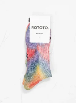 Tie Dye Pile Ankle Socks Red, Yellow & Blue<ROTOTO Online