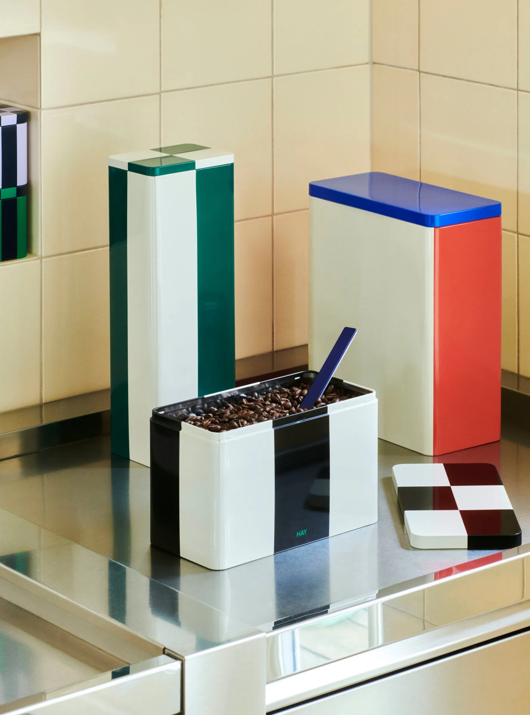 Tin Container Slim Green/White<HAY Clearance