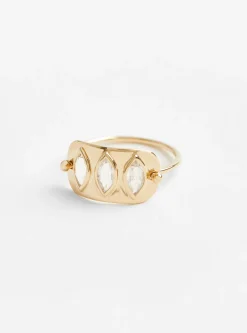 Triple Marquise Solid Gold Plate Ring Moonstone<Celine Daoust New