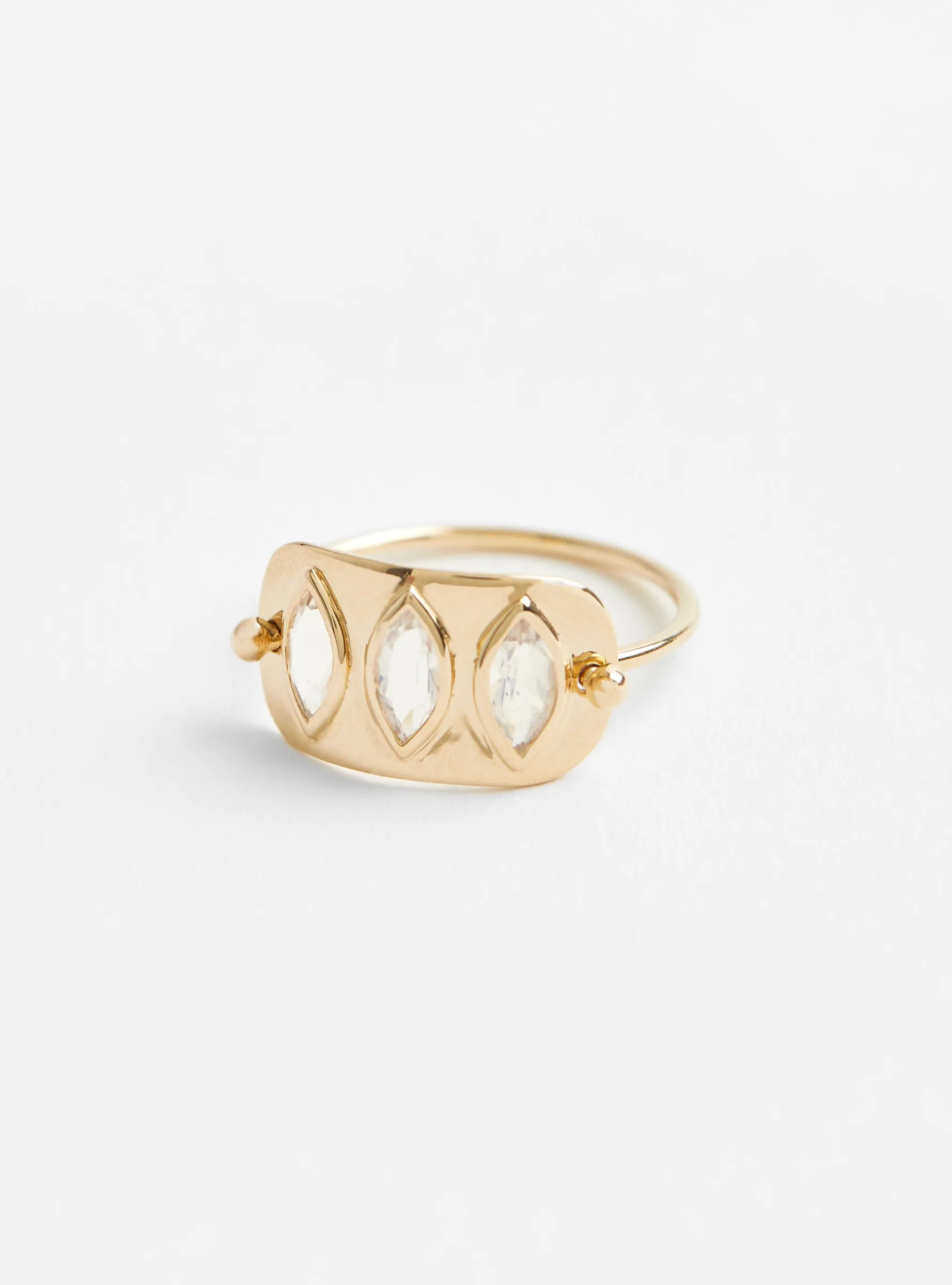 Triple Marquise Solid Gold Plate Ring Moonstone<Celine Daoust New