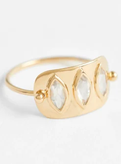 Triple Marquise Solid Gold Plate Ring Moonstone<Celine Daoust New