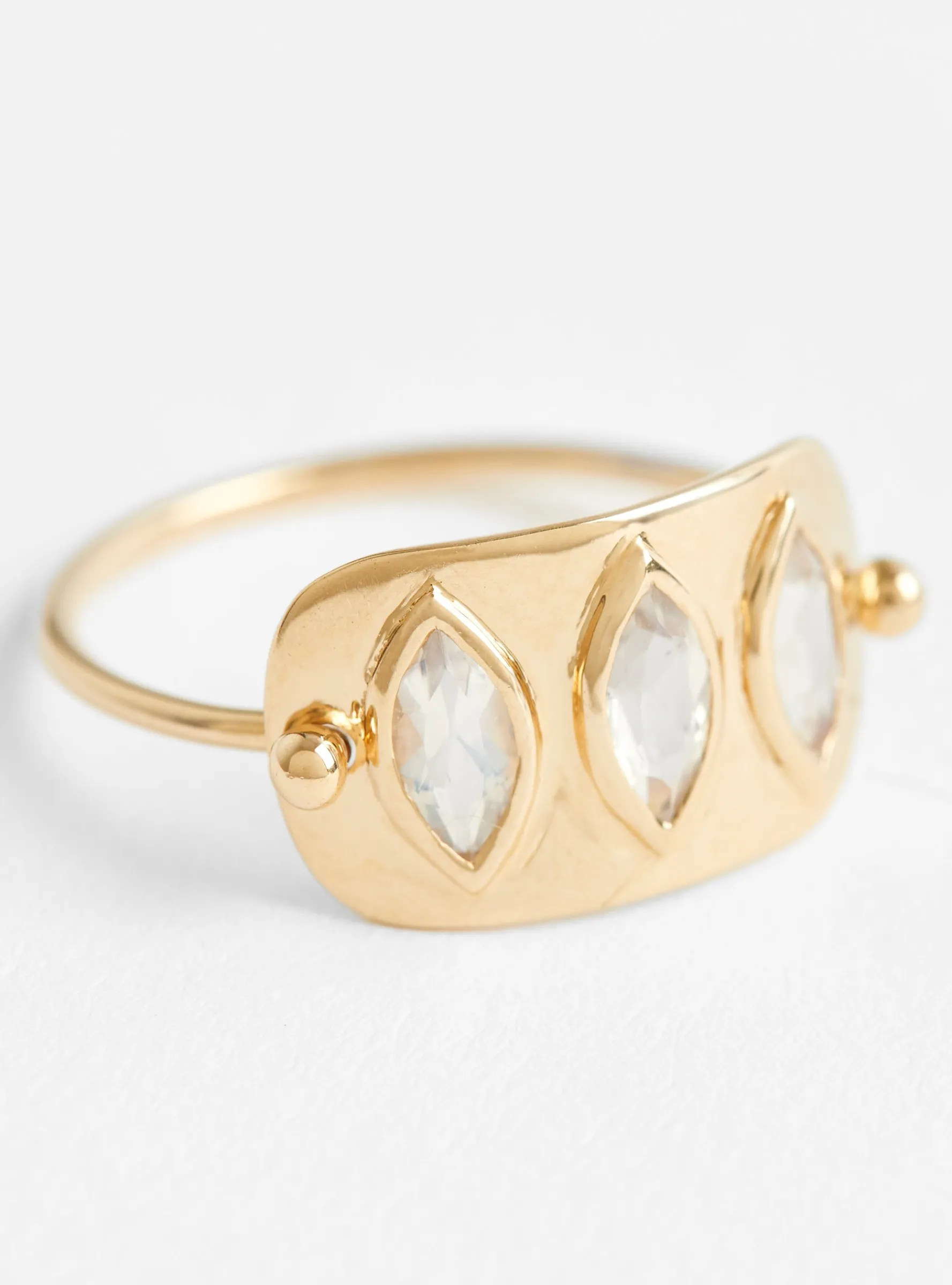 Triple Marquise Solid Gold Plate Ring Moonstone<Celine Daoust New