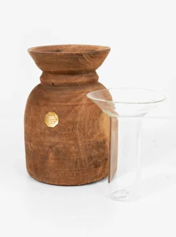 Vintage Wooden Vase with Glass Cylinder<PUEBCO Hot