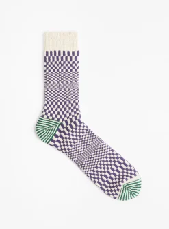 Warped Checker Socks Blueberry<ROTOTO Fashion