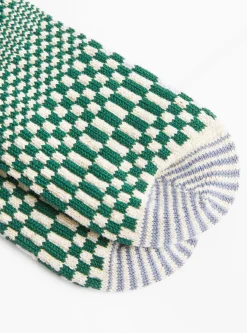 Warped Checker Socks Green<ROTOTO Clearance