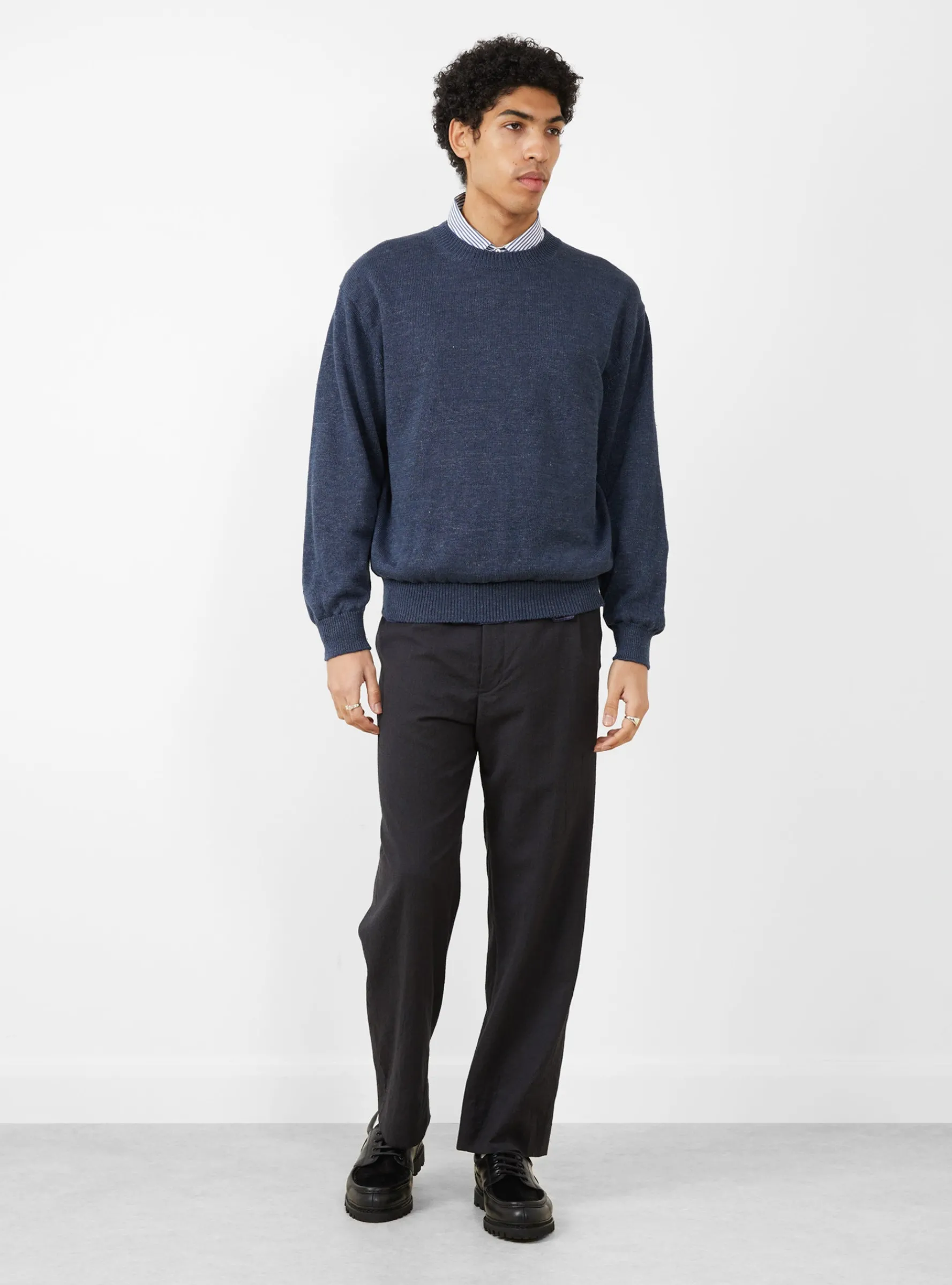 Washed Linen Crewneck Navy<BATONER Sale