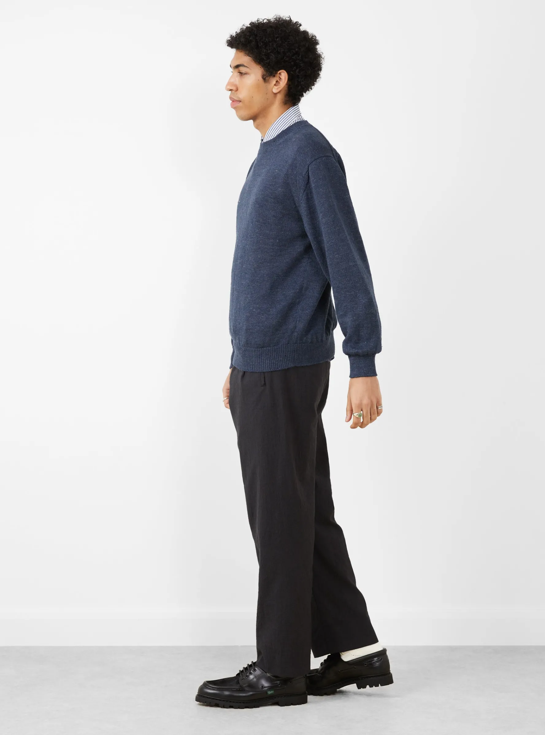 Washed Linen Crewneck Navy<BATONER Sale