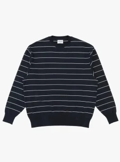Wave Cotton Knit Pullover Navy Stripe<Yonetomi New